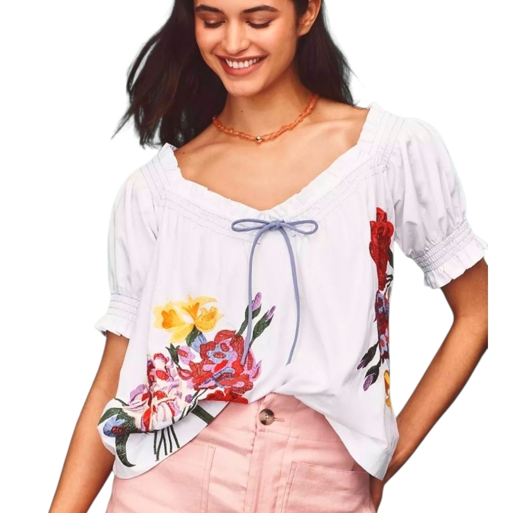 NEW Anthropologie Multicolor Embroidered Blouse Top Plus Sz 3X NWT *Flaw*